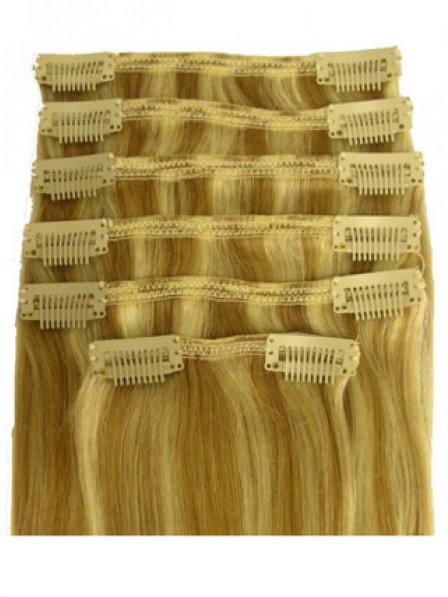 Easy Wear Straight Blonde Human Hair Clip In Hair Hairpieces, 100% ...