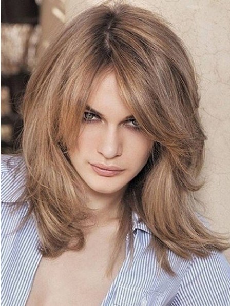 Hot Capless Human Hair Celebrity Blonde Wigs With Bangs