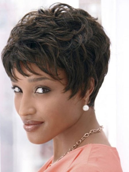 Modern Short Wavy African American Wig With Bangs