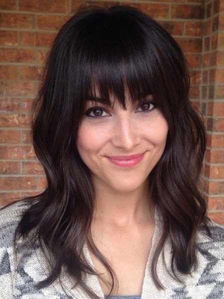 Layered Long Human Hair Celebrity Wigs With Bangs