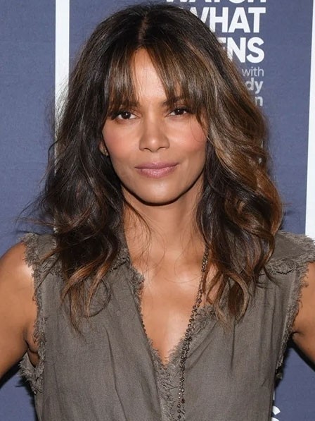 Halle Berry Lace Front Human Hair Wigs with Bangs