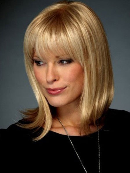 Straight Human Hair Lace Front Women Wig With Bangs