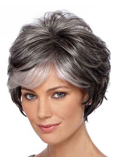 Ladies Wavy Short Grey Synthetic Hair Wigs