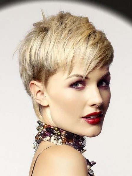 Layered Lace Front Pixie Cut Synthetic Celebrity Wigs With Bangs