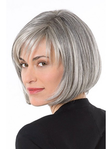 Lace Front Mono Grey Straight Synthetic Hair Wig