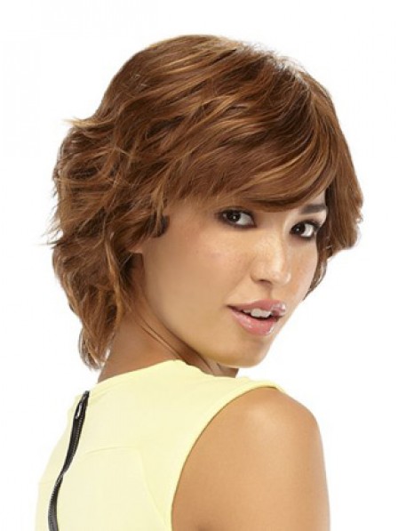 Short Wavy Lace Front Human Hair Wig With Side Bangs