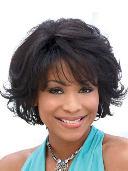 Cheap Lace Front Short Wavy Hair Wig With Bangs