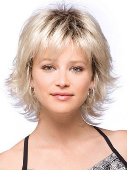 Short Synthetic Wavy Capless Wig With Bangs For Women