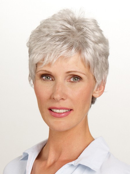 Best Sell Cropped Synthetic Wavy Style Grey Petite Wigs