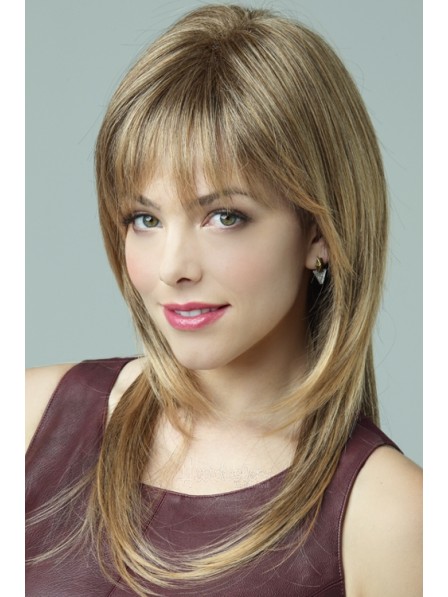 Auburn Long Straight Synthetic Layered Wigs With Bangs