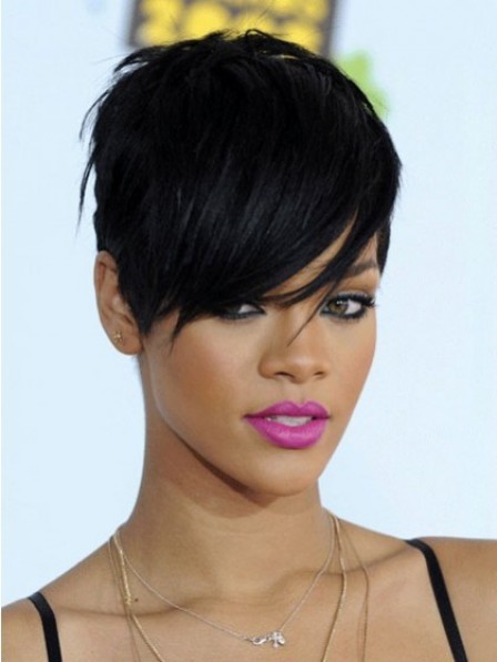 Boycuts Straight Rihanna Wig With Side Bangs For Women