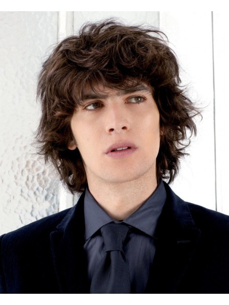 Fast Ship Short Curly With Bangs Mens Hair Wigs