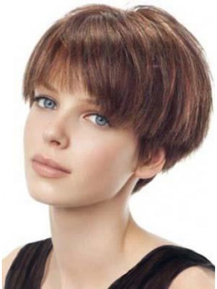 Short Straight Human Hair Wigs with Bangs