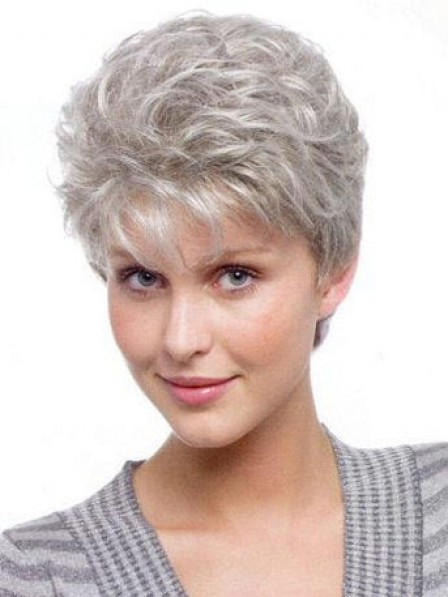 Hot Sale Grey Curly Capless Hair Wig With Bangs