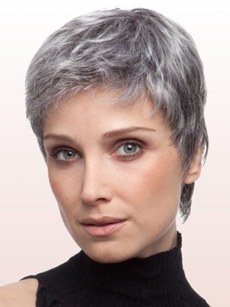 Cropped Straight Synthetic Grey Hair Wig
