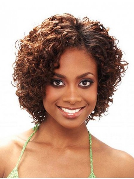 Lady Short Curly Lace Front Human Hair African American Wig, Chin ...