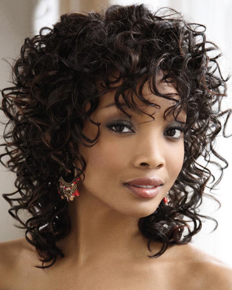 Unique Capless Curly Shoulder Length African American Wig Shoulder