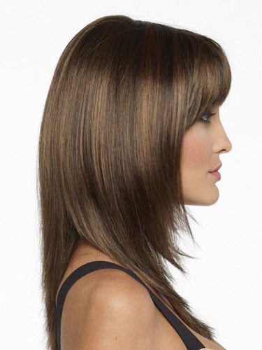 Hot Shoulder Length Straight Human Hair Wig With Bangs For Women Over