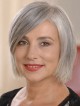 Ladies Classic Short Grey Wig With Side Bangs