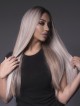 Long Straight Heat Friendly Synthetic Grey Wigs Lace Front