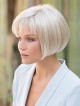 Smooth Chin Length Grey Bob Wig with Fringe Synthetic Hair